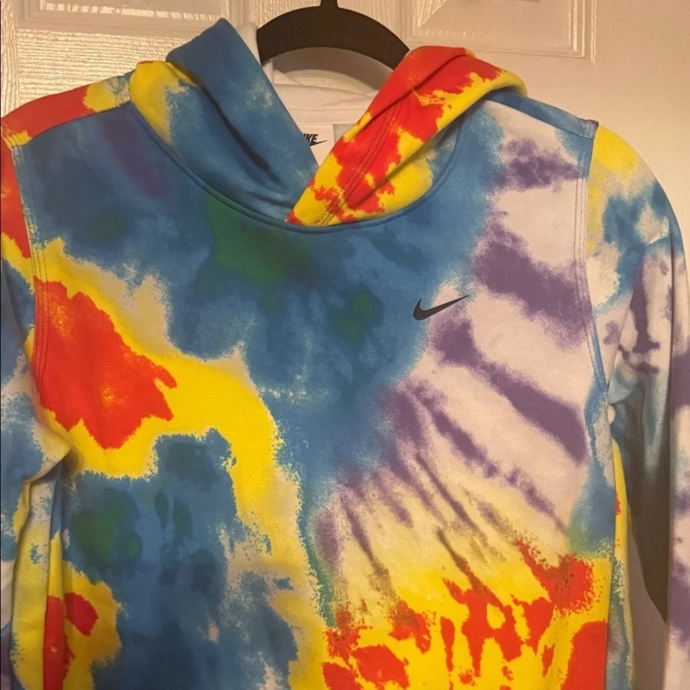 Nike Unisex Blue, Yellow, Red & Purple Tie-Dye Hoodie